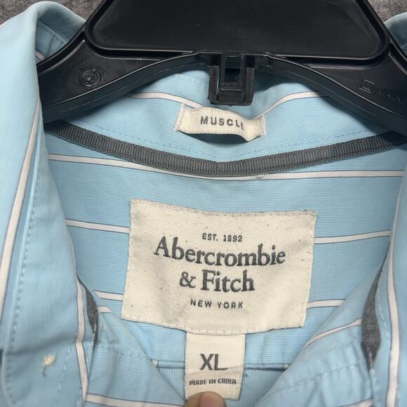 Abercrombie & Fitch Shirt Mens XL Light Blue Striped Button Up Muscle Adult Y2K - Picture 5 of 7